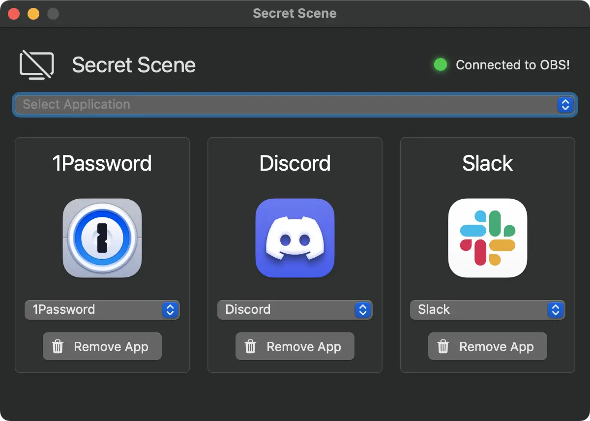 Screenshot of the macOS version of Secret Scene.